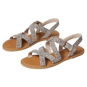 TOMS Sicily Crisscross Sandals Macadamia Mini Cheetah Suede NWOB Size 6